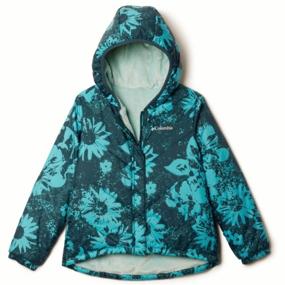 Columbia Girls Reversible Big Fir Night Wave Whimsy 2 Jacket - Aqua Haze S (7-8)
